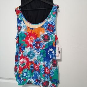 Ceeb Bright Tie-dye Tankini With Black Bottom